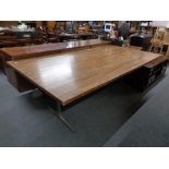 A mid century veneered boardroom / dining room table, on metal legs,