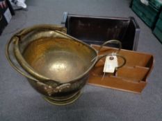 A brass coal receiver together with stationary stand and book trough