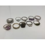 Ten silver gem set dress rings (10)