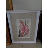 A colour print depicting orchids in good quality white frame with mount