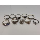 Ten silver gem set dress rings (10)