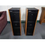 A pair of rare Cambridge Audio R50 series floor-standing teak-cased speakers, with connectors.