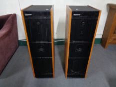 A pair of rare Cambridge Audio R50 series floor-standing teak-cased speakers, with connectors.