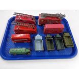 A tray of diecast vehicles, fire engine,