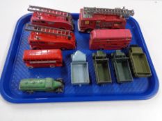 A tray of diecast vehicles, fire engine,