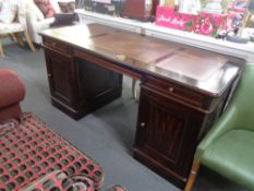 A good quality Victorian style partner's desk with Burgundy tooled leather top CONDITION