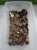 A large plastic crate of UK and world coins