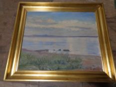 Continental school : Lake, oil on canvas, framed.