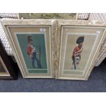 A pair of cream and gilt framed M Greensmith colour prints depicting a private of the 17th regiment