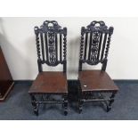 A pair of Victorian stained oak side chairs