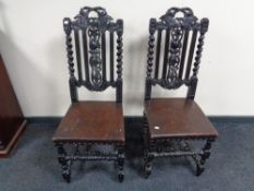 A pair of Victorian stained oak side chairs