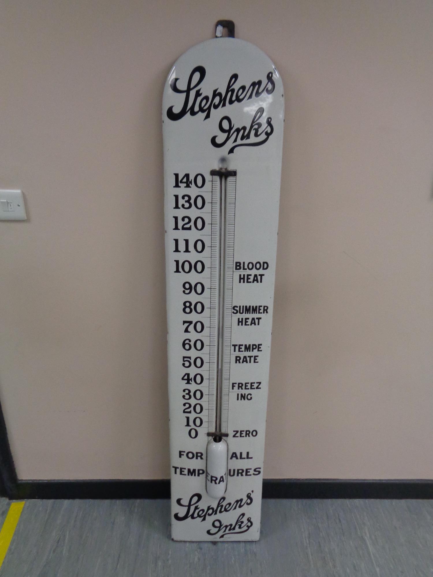 A Ralph Bilston enamelled 'Stephens' Inks' advertising thermometer, numbered 10/15,