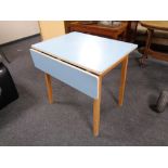 A mid century melamine topped table together with antique stool and chair