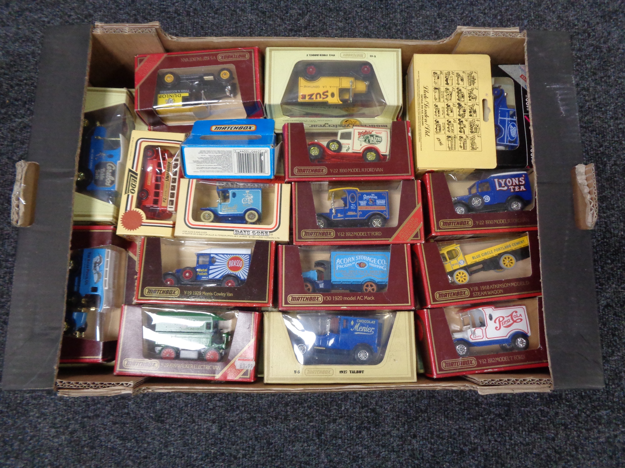 A box of die cast model vehicles, Matchbox, day's gone,