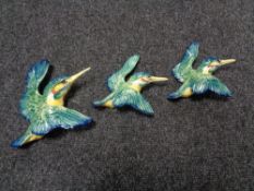 A set of three Beswick Kingfishers model 729/2, 729 & 729/1.