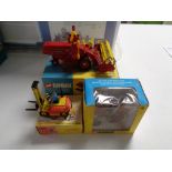 A Dinky toys conveyancer forklift truck together with Corgi toys, Massey Ferguson 165 tractor,