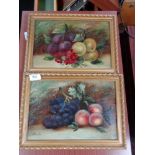 Twentieth century school : Still life with fruit, pair of oils, indistinctly signed, framed.