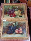 Twentieth century school : Still life with fruit, pair of oils, indistinctly signed, framed.