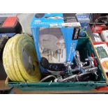 A crate of mixer tap, hose (un-used),