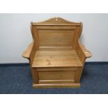 A pine storage seat