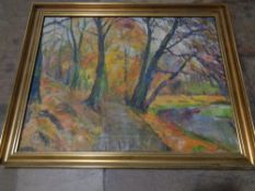 Continental school : Woodland, oil on canvas, framed.