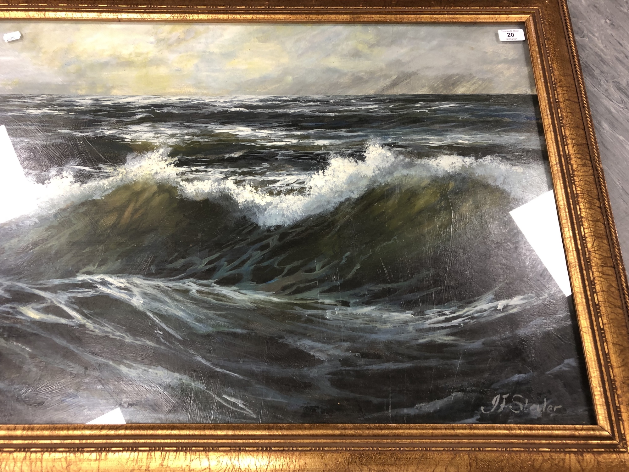 John Falconar Slater (1857-1937) : Seascape with Breaking Waves, oil on board, signed, - Image 3 of 7