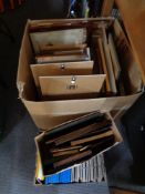 A large box of pictures and prints, frames,