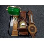 A tray of miniature wooden longcase clock, barometer for restoration,