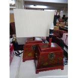 Two Oriental style table lamps (one shade)