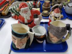 A tray of Doulton gladiator character jug and pots, Burleigh ware Churchill pot,