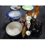 A tray of ceramic ornaments, Maling bowl,