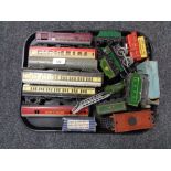 A tray of model railway items including 00 gauge tin plate etc