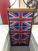 A Union Jack designed wood and metal framed chest of drawers