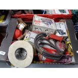 A box of garage items including Air compressor,