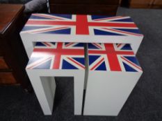 A nest of contemporary tables with Union Jack top