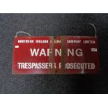 A Northern Ireland trespasser warning notice