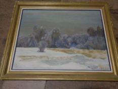 Continental school : Snow covered glade, oil on canvas, framed.