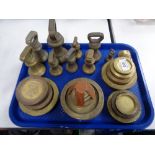 A tray of brass weights,