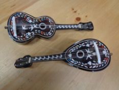 Two miniature stringed instruments with mother of pearl decoration