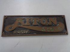 A vintage cast iron plaque - Aiton and Company ltd Derby