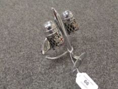 An early twentieth century chrome plated cruet stand modelled as an aircraft with detachable salt