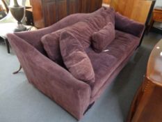 A large settee with cushion in purple fabric by Kelly Hoppen CONDITION REPORT:
