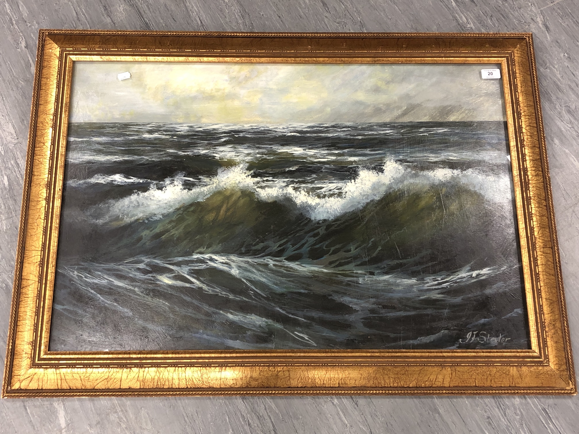 John Falconar Slater (1857-1937) : Seascape with Breaking Waves, oil on board, signed,