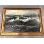 John Falconar Slater (1857-1937) : Seascape with Breaking Waves, oil on board, signed,