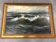 John Falconar Slater (1857-1937) : Seascape with Breaking Waves, oil on board, signed,