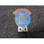 A vintage motor car badge - South Shields GWMC
