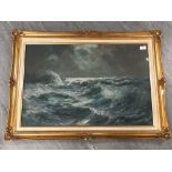 John Falconar Slater (1857-1937) : Seascape with Crashing Waves under Stormy Sky, oil on canvas,