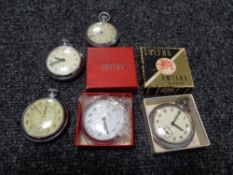 An Ingersoll Iimited Triumph chrome plated pocket watch together with four further chrome watches