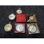 An Ingersoll Iimited Triumph chrome plated pocket watch together with four further chrome watches