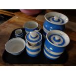 A tray of blue and white Cornish ware,